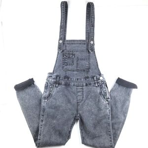 Free People Washed Denim Overalls Charcoal Grey Ankle Length